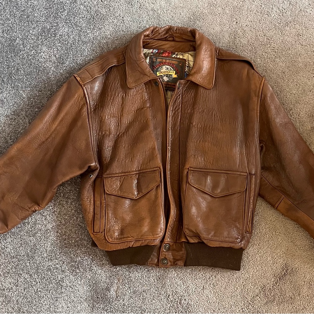 Vintage Wilsons Adventure Bound Brown Leather Bomber Flight Jacket Heavy Large